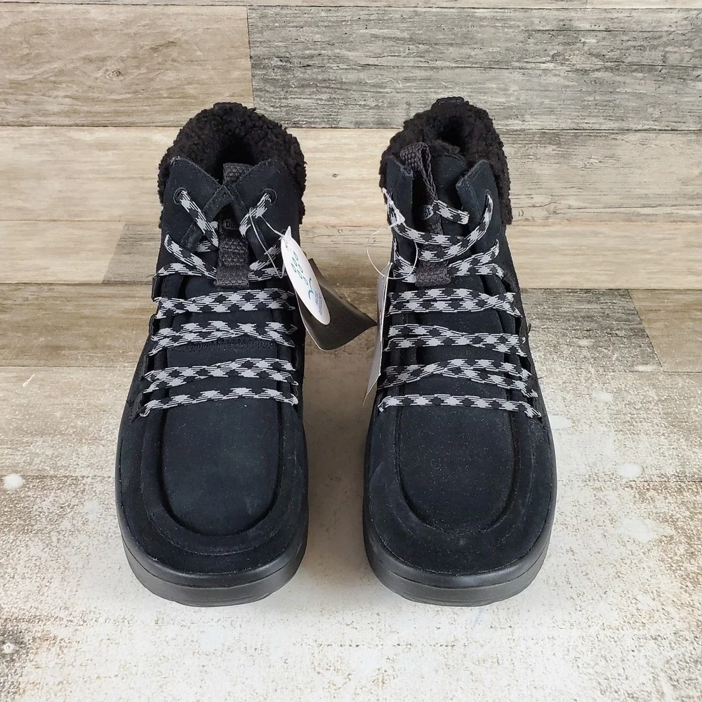 Hey Dude Wendy Peak Apres Suede Cozy Womens Boots Sz 7 Black Shearling Lined